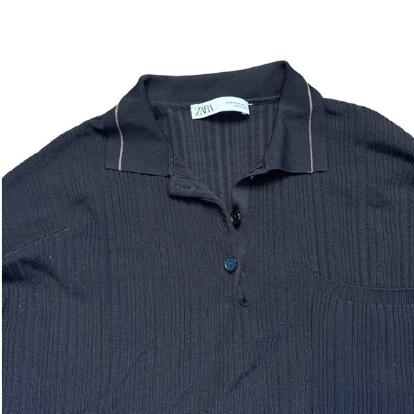 Zara Black & Tan Textured Weave Colorblock Oversized Sweater Top Small - Picture 4 of 5